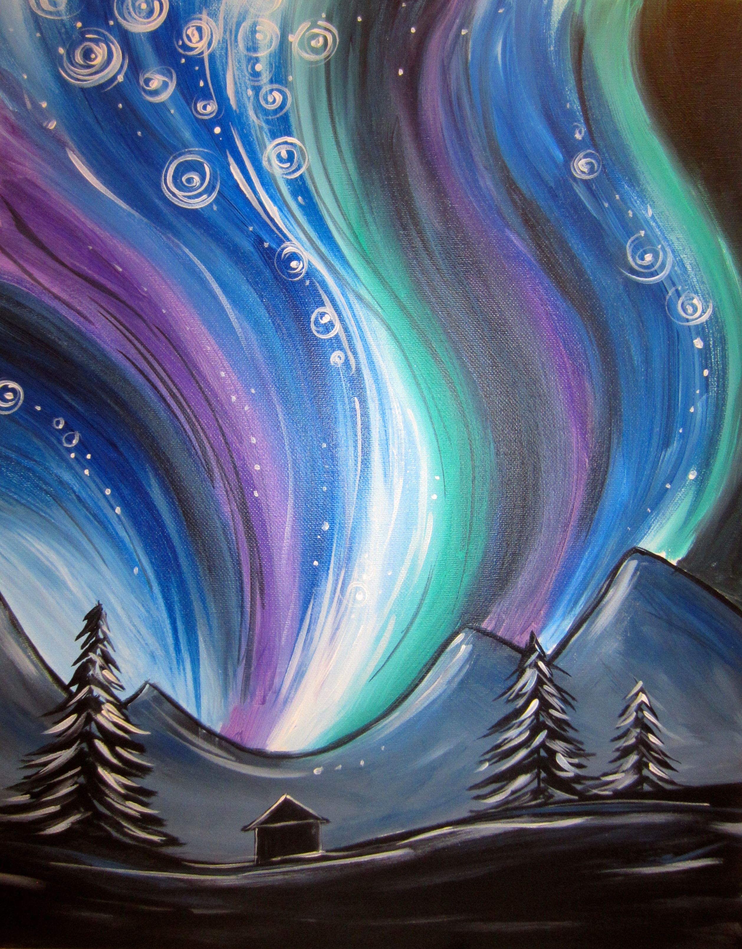 Aurora borealis în seara de iarnă / pt copii
